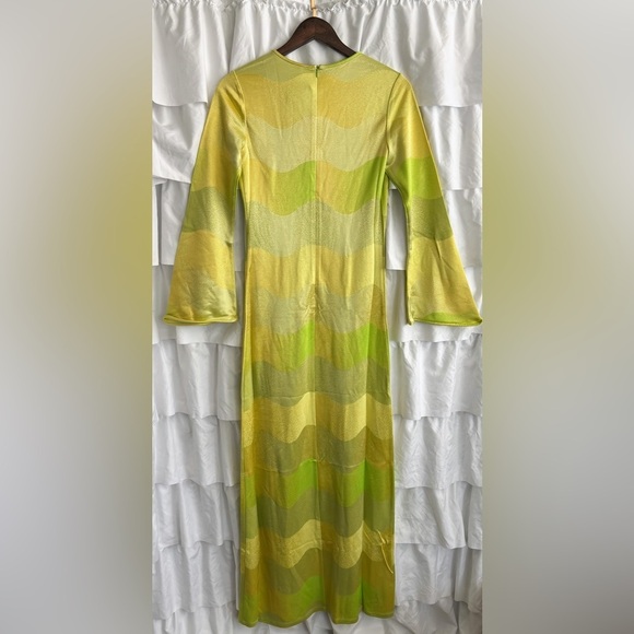 Alexis Serena Dress Lime Waves Cut out Maxi dress S XS jacquard long sleeve - Picture 4 of 14